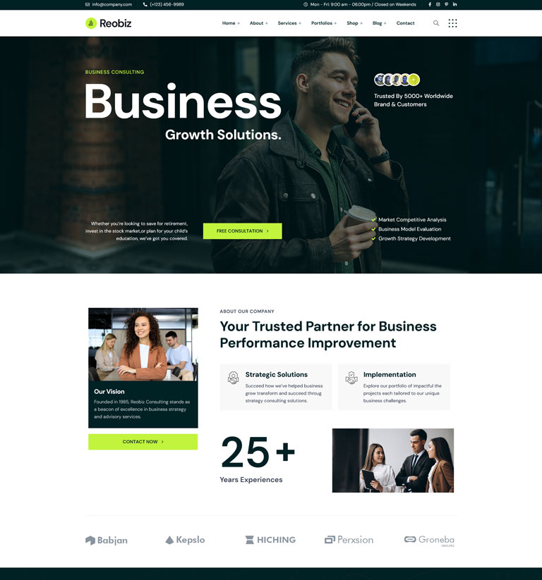 Business 2026 WordPress theme demo homepage