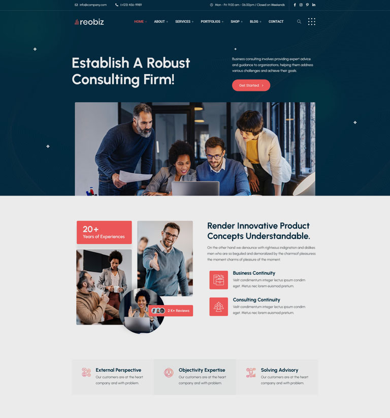 Business consulting WordPress theme demo homepage variant 4