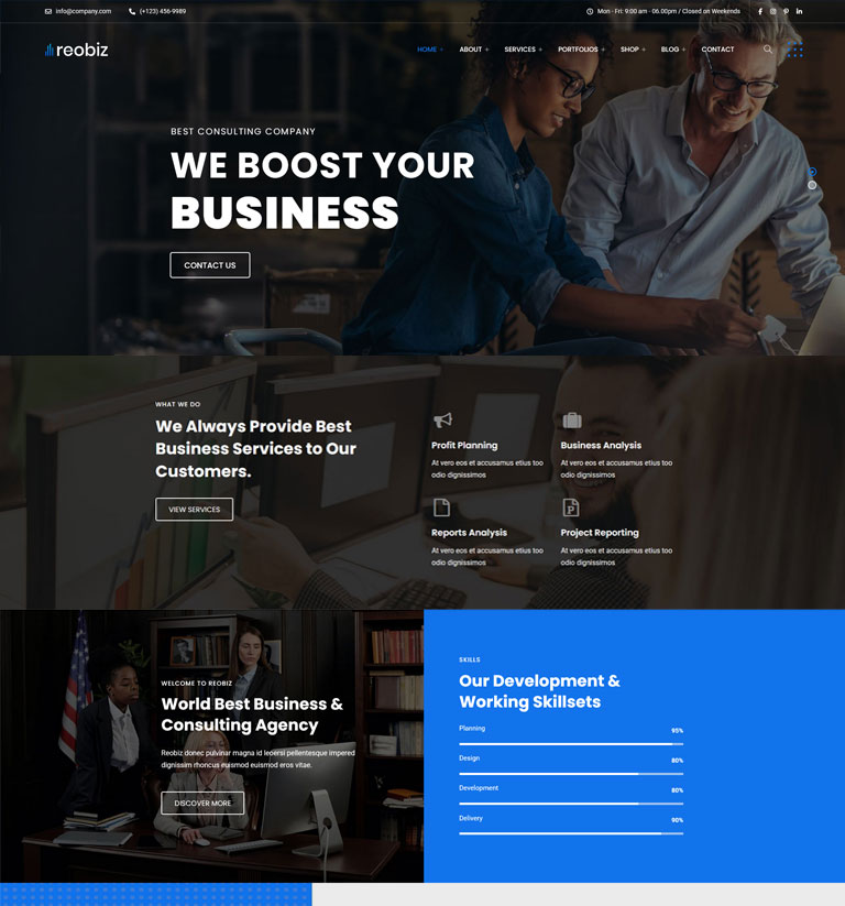 Business WordPress theme demo homepage variant 3