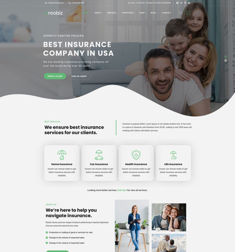 Insurance agency WordPress theme demo homepage
