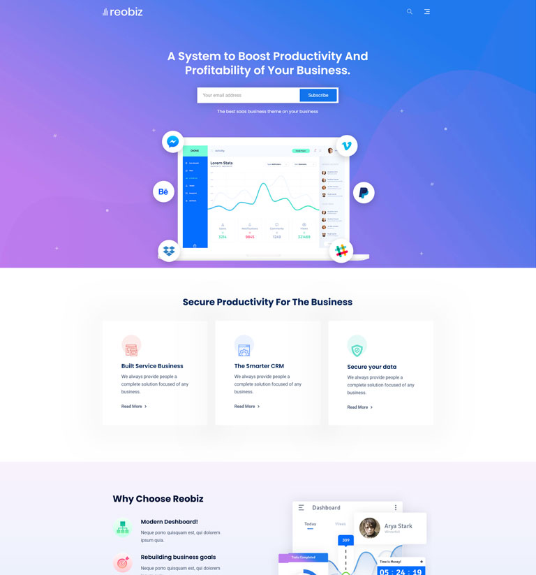 SaaS product landing page WordPress theme demo