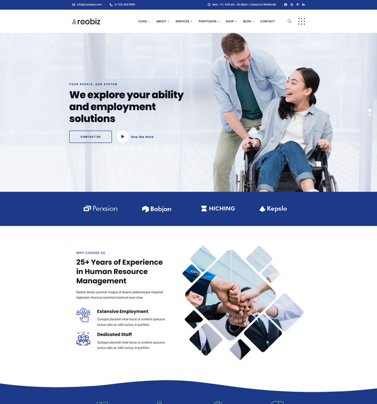 Human resource WordPress theme demo homepage