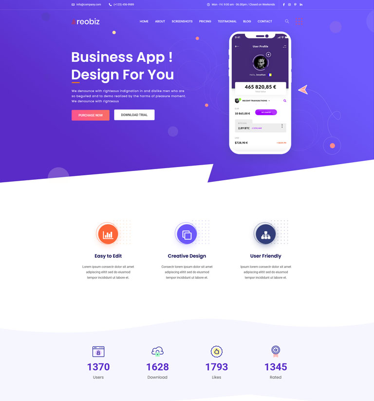 App landing page WordPress theme demo