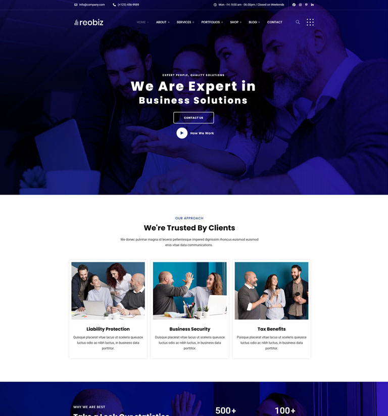 Corporate business WordPress theme demo homepage