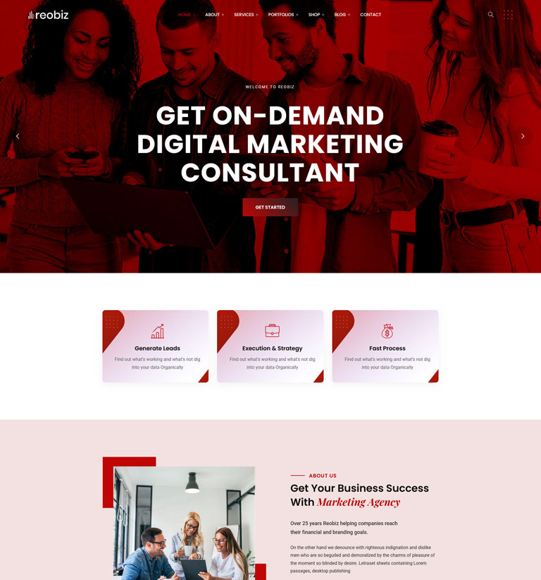 Marketing agency WordPress theme demo homepage