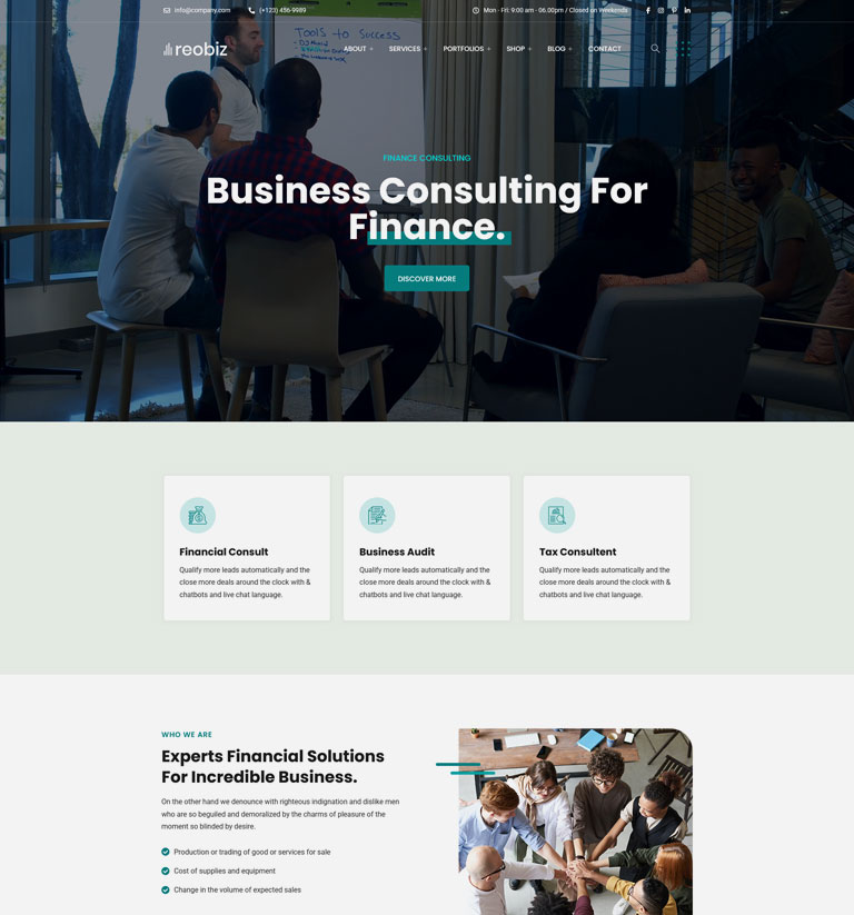 Finance and investment WordPress theme demo homepage with video