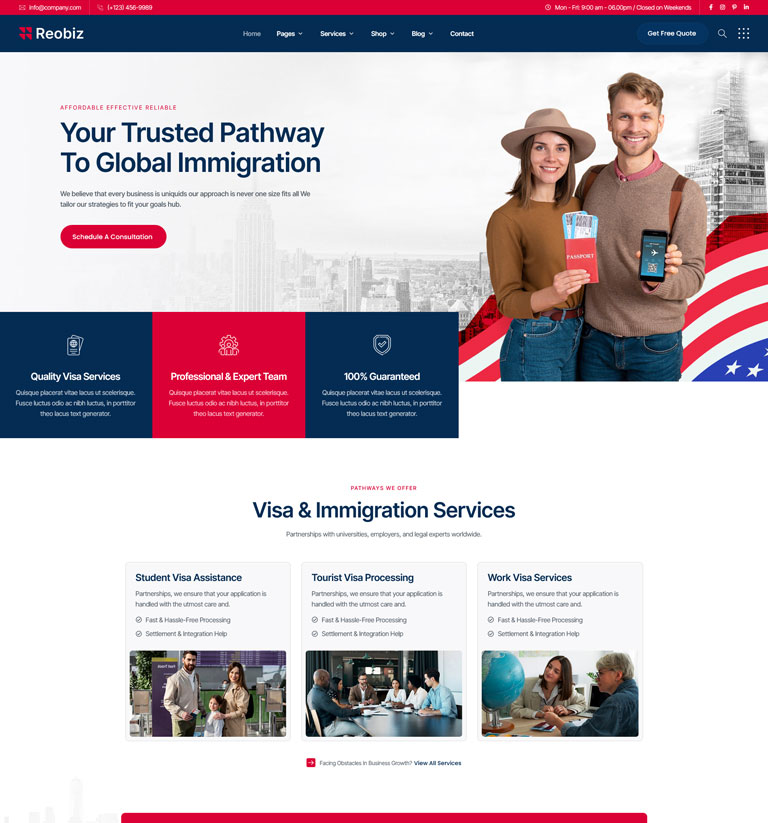 Visa Consulting 2026 WordPress theme demo homepage