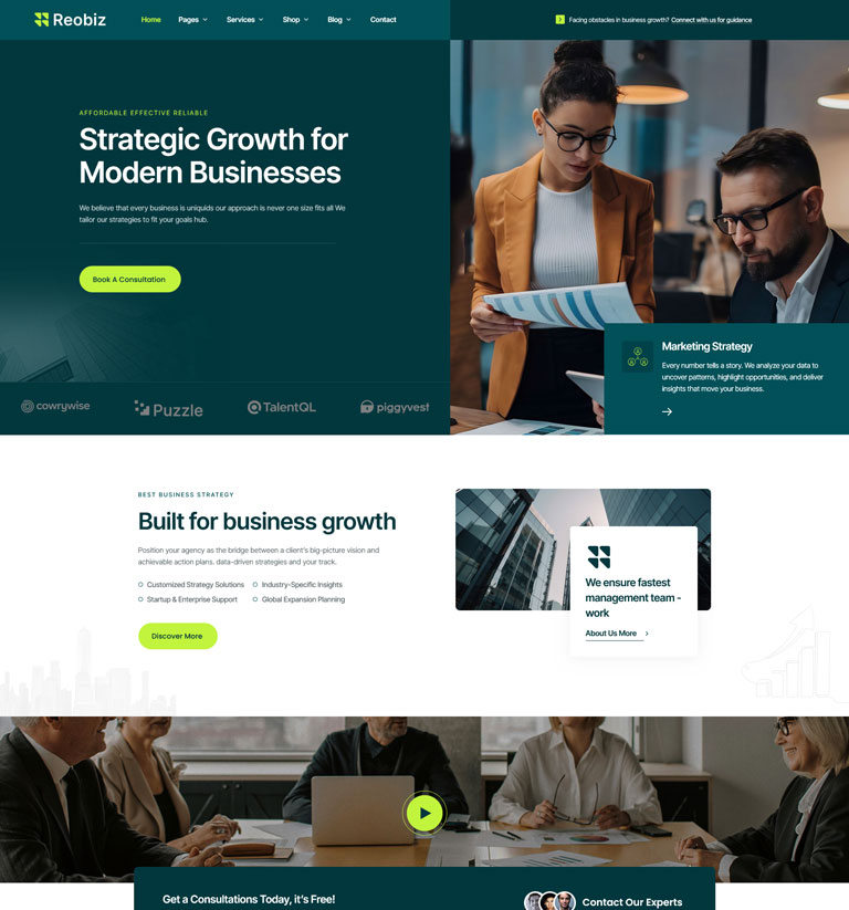 Business Strategy 2026 WordPress theme demo homepage